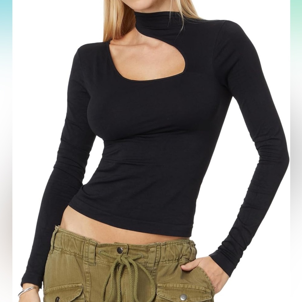 Intimately Free People Cut It Out Smls Long Sleeve Top Black XS/S